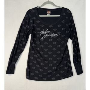 Harley Davidson Long Sleeve Cotton Stretch T Shirt Bar & Shield Vintage Size L